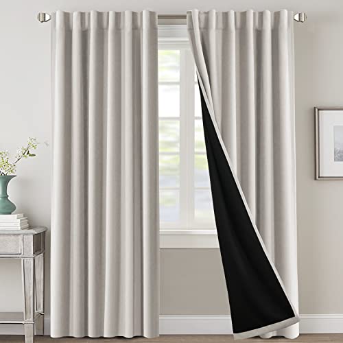 100% Blackout Curtains for Bedroom with Black Liner Full Room Darkening Curtains 84 Inches Long Thermal Insulated Back Tab/Rod Pocket Window Treatment Drapes for Living Room, Pumice Stone, 2 Panels