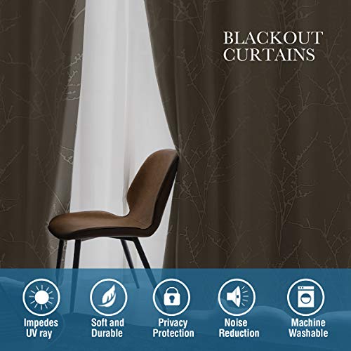 H.VERSAILTEX Blackout Curtains for Bedroom Foil Print Twig Tree Branch Thermal Insulated Grommet Curtain Drapes Light Blocking Thick Soft Window Curtains for Living 52 x 54 Inch Beige 2 Panels