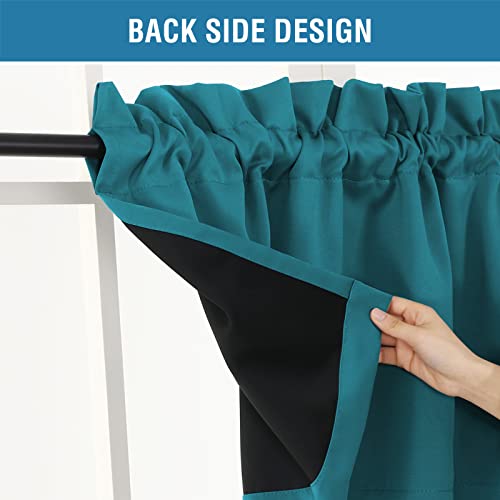 H.VERSAILTEX 100% Blackout Curtain Valances for Kitchen Windows/Bathroom/Living Room/Bedroom Thermal Insulated Rod Pocket Valances for Windows, 2 Pack, 52" x 18", Turquoise Blue