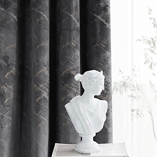 Luxury Velvet Curtains 108 Inches Long Thermal Insulated Blackout Curtains for Bedroom Foil Print Thick Soft Velvet Grommet Curtain Drapes for Living Room Vintage Home Decor, 2 Panels, Dark Grey