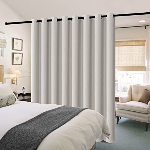 H.VERSAILTEX 100% Blackout Patio Curtains Thermal Insulated Curtains for Sliding Door Extra Wide Window Panels Full Light Blocking Grommet Curtains with Black Liner, W100 x L84 inch - Pumice Stone