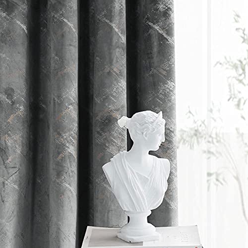 Luxury Velvet Curtains 108 Inches Long Thermal Insulated Blackout Curtains for Bedroom Foil Print Thick Soft Velvet Grommet Curtain Drapes for Living Room Vintage Home Decor, 2 Panels, Grey