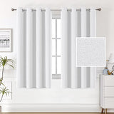 100% Blackout Linen Curtains 54 inches Long Thermal Curtains for Living Room Textured Burlap Curtains with Double Face Linen Grommet Soundproof Bedroom Curtains 52 x 54 Inch, 2 Panels - White