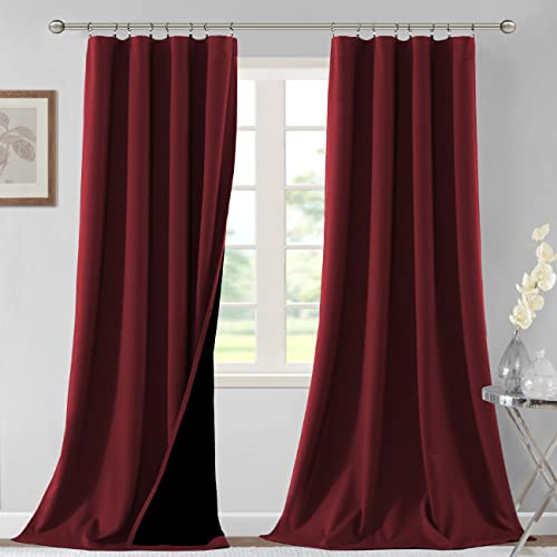 H.VERSAILTEX 100% Blackout Curtains for Bedroom Thermal Insulated Curtains & Drapes Blackout Curtains 108 Inches Long Rod Pocket Curtains for Living Room with Black Liner 2 Panels Set, Burgundy