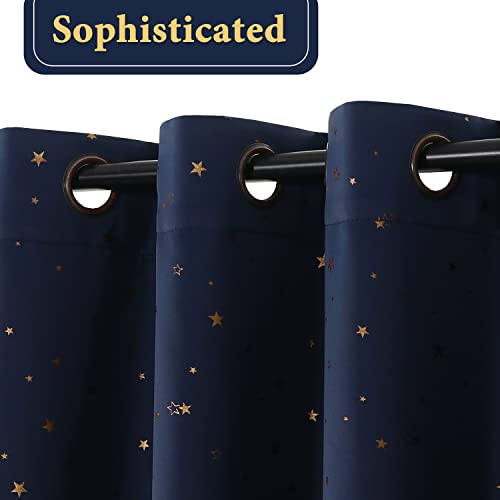 Blackout Star Curtains for Kids Room Boys Girls Twinkle Stars Thermal Insulated Cute Thick Soft Curtain Drapes, Grommet Top, 1 Panel, 52" W x 63" L, Navy/Bronze