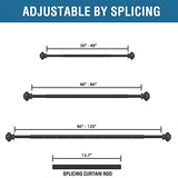 H.VERSAILTEX Window Curtain Rods for Windows 48 to 86 Inches Splicing Adjustable 3/4 Inch Diameter Single Window Curtain Rod Set with Decorative Ribbed Knob Finials, Black