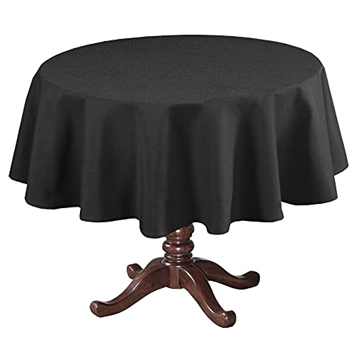 Linen Textured Table Cloths Round 70 Inch Premium Solid Tablecloth Spill-Proof Waterproof Table Cover for Dining Buffet Feature Extra Soft and Thick Fabric Wrinkle Free, Black