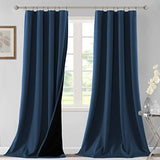 H.VERSAILTEX 100% Blackout Curtains for Bedroom Thermal Insulated Curtains & Drapes Blackout Curtains 96 Inches Long Rod Pocket Curtains for Living Room with Black Liner 2 Panels Set, Navy