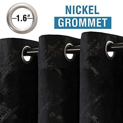 Luxury Velvet Curtains 84 Inches Long Thermal Insulated Blackout Curtains for Bedroom Foil Print Thick Soft Velvet Grommet Curtain Drapes for Living Room Vintage Home Decor, 2 Panels, Black