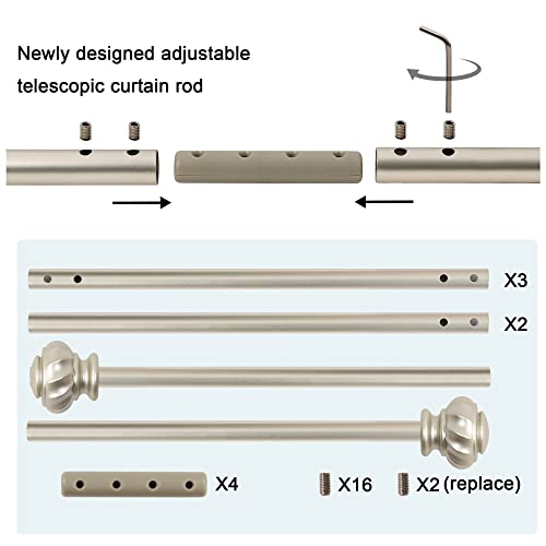H.VERSAILTEX Window Curtain Rods for Windows 48 to 86 Inches Splicing Adjustable 3/4 Inch Diameter Single Window Curtain Rod Set with Decorative Ribbed Knob Finials, Nickel