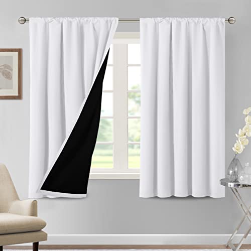 H.VERSAILTEX 100% Blackout Curtains for Bedroom Thermal Insulated Curtains & Drapes Blackout Curtains 63 Inches Long Rod Pocket Curtains for Living Room with Black Liner 2 Panels Set, Pure White