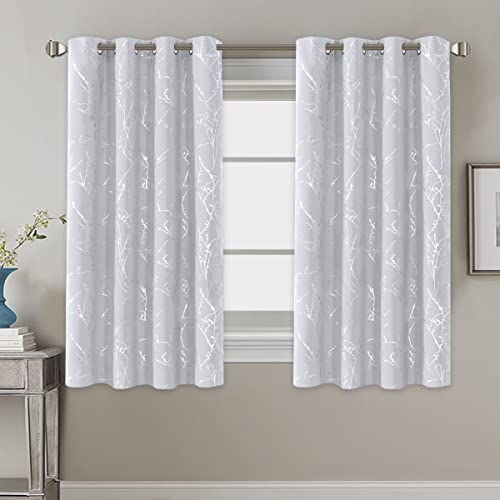 H.VERSAILTEX Blackout Curtains for Bedroom Foil Print Twig Tree Branch Thermal Insulated Grommet Curtain Drapes Light Blocking Thick Soft Window Curtains for Living 52 x 54 Inch Greyish White 2 Panels