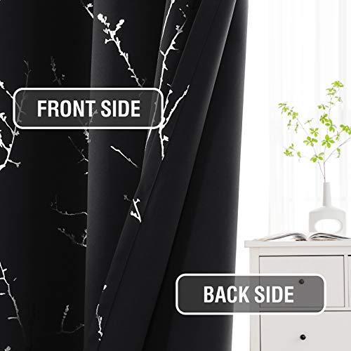 H.VERSAILTEX Blackout Curtains for Bedroom Foil Print Twig Tree Branch Thermal Insulated Grommet Curtain Drapes Light Blocking Thick Soft Window Curtains for Living 52 x 45 Inch Jet Black 2 Panels