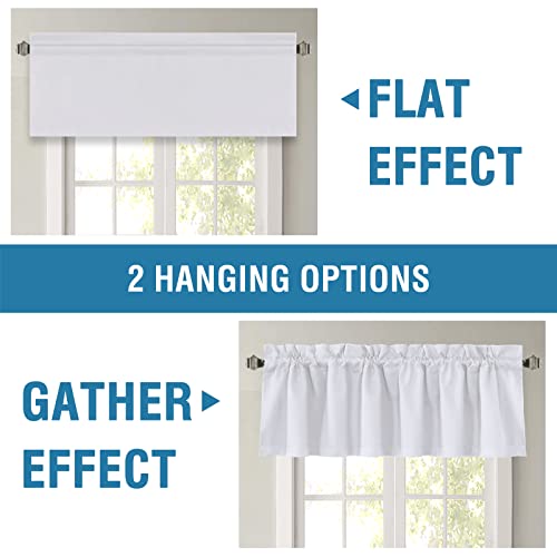 H.VERSAILTEX 100% Blackout Curtain Valances for Kitchen Windows/Bathroom/Living Room/Bedroom Thermal Insulated Rod Pocket Valances for Windows, 4 Pack, 52" x 18", Bleached White