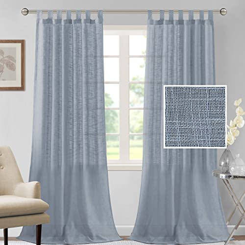 Linen Curtains Natural Linen Blended Curtains for Living Room Burlap Linen Textured Curtains Tab Top Curtains Elegant Energy Efficient Light Filtering Curtains (Set of 2, 52" x 96", Stone Blue)