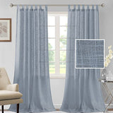 Linen Curtains Natural Linen Blended Curtains for Living Room Burlap Linen Textured Curtains Tab Top Curtains Elegant Energy Efficient Light Filtering Curtains (Set of 2, 52" x 96", Stone Blue)