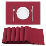 H.VERSAILTEX Linen Placemats Set of 6 Premium Solid Table Placemats for Dining Table Spill-Proof Waterproof Table Mats Heat-Resistant Kitchen Table Mats Washable, 12x18 inches, Cardinal Red