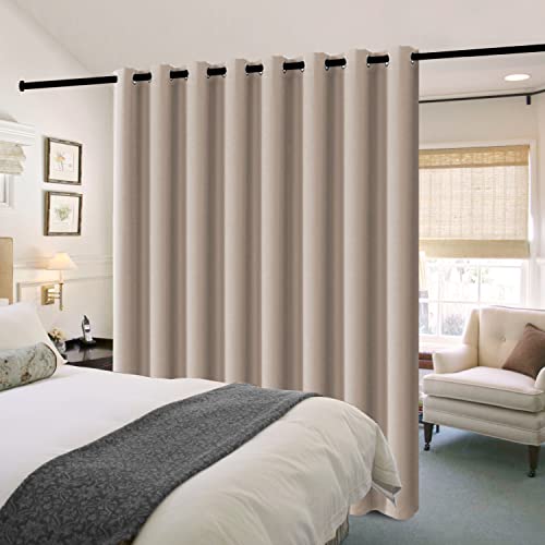 H.VERSAILTEX 100% Blackout Patio Curtains Thermal Insulated Curtains for Sliding Door Extra Wide Window Panels Full Light Blocking Grommet Curtains with Black Liner, W100 x L84 inch - Natural Sand