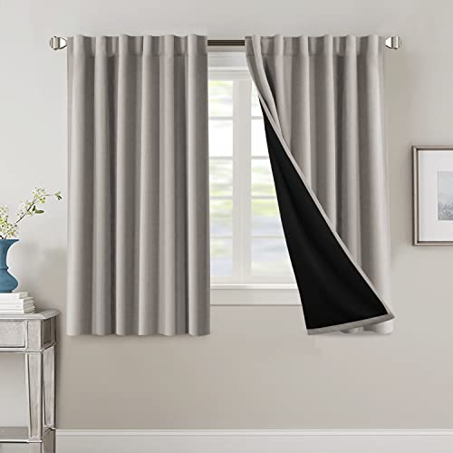 100% Blackout Curtains for Bedroom with Black Liner Full Room Darkening Curtains 54 Inches Long Thermal Insulated Back Tab/Rod Pocket Window Treatment Drapes for Living Room, Warm Taupe, 2 Panels