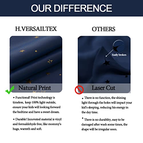 Blackout Star Curtains for Kids Room Boys Girls Twinkle Stars Thermal Insulated Cute Thick Soft Curtain Drapes, Grommet Top, 1 Panel, 52" W x 84" L, Navy/Bronze