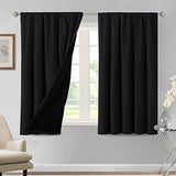 H.VERSAILTEX 100% Blackout Curtains for Bedroom Thermal Insulated Curtains & Drapes Blackout Curtains 54 Inches Long Rod Pocket Curtains for Living Room with Black Liner 2 Panels Set, Jet Black