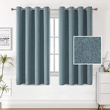 100% Blackout Linen Curtains 54 inches Long Thermal Curtains for Living Room Textured Burlap Curtains with Double Face Linen Grommet Soundproof Bedroom Curtains 52 x 54 Inch, 2 Panels - Stone Blue
