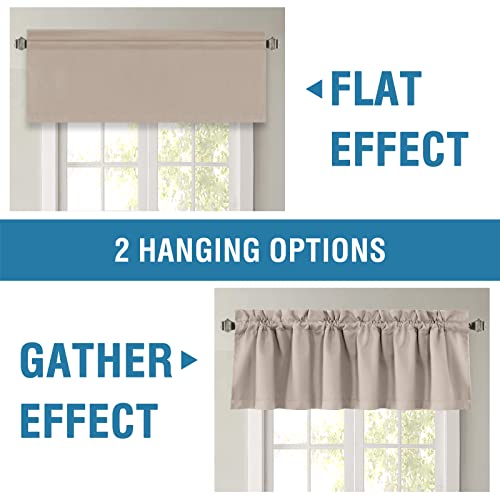 H.VERSAILTEX 100% Blackout Curtain Valances for Kitchen Windows/Bathroom/Living Room/Bedroom Thermal Insulated Rod Pocket Valances for Windows, 2 Pack, 52" x 18", Natural Sand