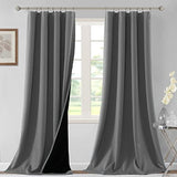 H.VERSAILTEX 100% Blackout Curtains for Bedroom Thermal Insulated Curtains & Drapes Blackout Curtains 96 Inches Long Rod Pocket Curtains for Living Room with Black Liner 2 Panels Set, Grey