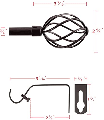 H.VERSAILTEX Window Curtain Rods for Windows 66 to 120 Inches Adjustable Decorative 3/4 Inch Diameter Single Window Curtain Rod Set with Twisted Cage Finials, Bronze