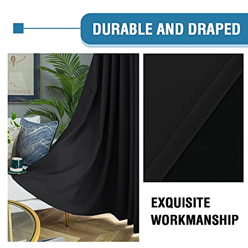 H.VERSAILTEX 100% Blackout Curtains for Bedroom Thermal Insulated Curtains & Drapes Blackout Curtains 108 Inches Long Rod Pocket Curtains for Living Room with Black Liner 2 Panels Set, Jet Black