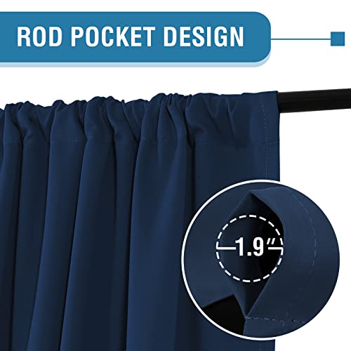 H.VERSAILTEX 100% Blackout Curtains for Bedroom Thermal Insulated Curtains & Drapes Blackout Curtains 63 Inches Long Rod Pocket Curtains for Living Room with Black Liner 2 Panels Set, Navy