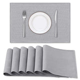 H.VERSAILTEX Linen Placemats Set of 6 Premium Solid Table Placemats for Dining Table Spill-Proof Waterproof Table Mats Heat-Resistant Kitchen Table Mats Washable, 12x18 inches, Grey