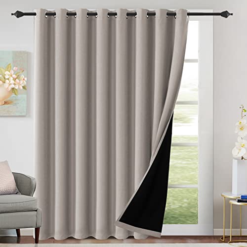 H.VERSAILTEX 100% Blackout Patio Curtains Thermal Insulated Curtains for Sliding Door Extra Wide Window Panels Full Light Blocking Grommet Curtains with Black Liner, W100 x L108 inch - Warm Taupe