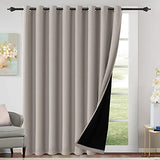 H.VERSAILTEX 100% Blackout Patio Curtains Thermal Insulated Curtains for Sliding Door Extra Wide Window Panels Full Light Blocking Grommet Curtains with Black Liner, W100 x L108 inch - Warm Taupe