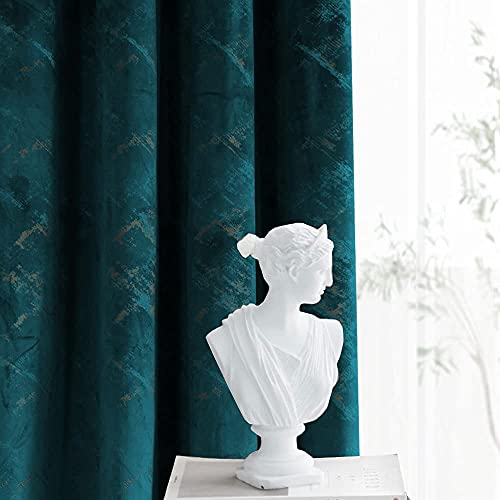 Luxury Velvet Curtains 95 Inches Long Thermal Insulated Blackout Curtains for Bedroom Foil Print Thick Soft Velvet Grommet Curtain Drapes for Living Room Vintage Home Decor, 2 Panels, Teal