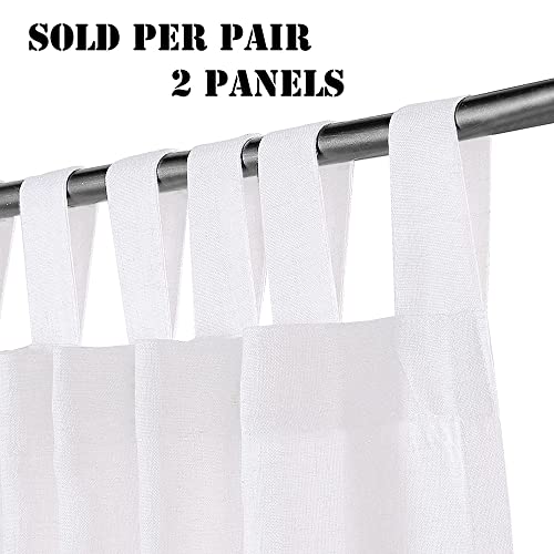Natural Linen Curtains Linen Textured Living Room Curtain Light Filtering Tab Top Window Treatments Panels Highly Durable Curtain Panels for Bedroom (2 Panels, 52" x 63"，Pure White)