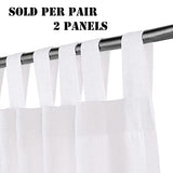 Natural Linen Curtains Linen Textured Living Room Curtain Light Filtering Tab Top Window Treatments Panels Highly Durable Curtain Panels for Bedroom (2 Panels, 52" x 63"，Pure White)