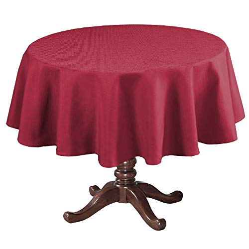 Linen Textured Table Cloths Round 70 Inch Premium Solid Tablecloth Spill-Proof Waterproof Table Cover for Dining Buffet Feature Extra Soft and Thick Fabric Wrinkle Free, Cardinal Red