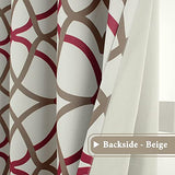 H.VERSAILTEX Blackout Curtains Printed Design 54 Inch Length 2 Panels Set Thermal Insulated Curtains for Bedroom Living Room Geometric Modern Grommet Window Drapes - Taupe and Red