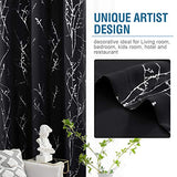 H.VERSAILTEX Blackout Curtains for Bedroom Foil Print Twig Tree Branch Thermal Insulated Grommet Curtain Drapes Light Blocking Thick Soft Window Curtains for Living 52 x 45 Inch Jet Black 2 Panels