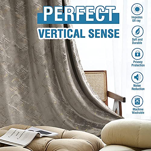 Luxury Velvet Curtains 95 Inches Long Thermal Insulated Blackout Curtains for Bedroom Foil Print Thick Soft Velvet Grommet Curtain Drapes for Living Room Vintage Home Decor, 2 Panels, Taupe