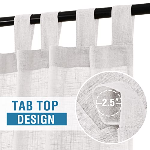 Linen Curtains Natural Linen Blended Curtains for Living Room Burlap Linen Textured Curtains Tab Top Curtains Elegant Energy Efficient Light Filtering Curtains (Set of 2, 52" x 96", White)
