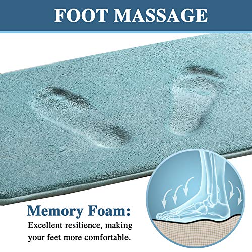 Kitchen Mat Set of 2 Memory Foam Set Bathroom Rug Set Flannel Velvety Bath Mat Luxury Extra Soft and Absorbent Non Slip Rugs for Kitchen/Bathroom Washable(47"x 17"/ 17"x 24", Eggshell Blue)