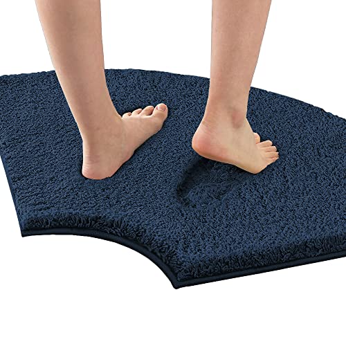 H.VERSAILTEX Toilet Rug Toilet Mats for Bathroom Curved Bath Mat Non Slip Corner Bath Rug Carpet for Toilet Extra Soft Thick Absorbent Contour Toilet Mat Washable, 20 x 38.5 inch - Navy
