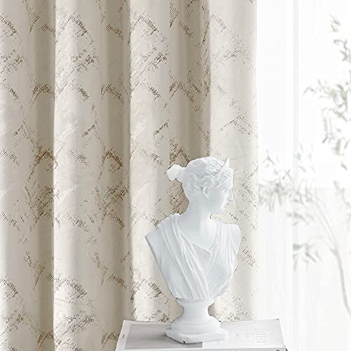 Luxury Velvet Curtains 95 Inches Long Thermal Insulated Blackout Curtains for Bedroom Foil Print Thick Soft Velvet Grommet Curtain Drapes for Living Room Vintage Home Decor, 2 Panels, Ivory