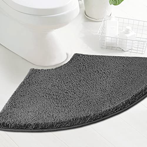 H.VERSAILTEX Toilet Rug Toilet Mats for Bathroom Curved Bath Mat Non Slip Corner Bath Rug Carpet for Toilet Extra Soft Thick Absorbent Contour Toilet Mat Washable, 20 x 38.5 inch - Grey