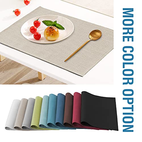 H.VERSAILTEX Linen Placemats Set of 4 Premium Solid Table Placemats for Dining Table Spill-Proof Waterproof Table Mats Heat-Resistant Kitchen Table Mats Washable, 12x18 inches, Taupe