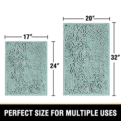 Bathroom Rugs Bath Mats for Bathroom Non Slip Luxury Chenille Bathroom Rugs Extra Soft Absorbent Shaggy Bathroom Mat Rugs Washable Fast Dry Bathroom Rugs Sets 2 Piece (Aqua Foam, 20" x 32"/17" x 24")