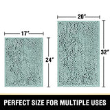 Bathroom Rugs Bath Mats for Bathroom Non Slip Luxury Chenille Bathroom Rugs Extra Soft Absorbent Shaggy Bathroom Mat Rugs Washable Fast Dry Bathroom Rugs Sets 2 Piece (Aqua Foam, 20" x 32"/17" x 24")