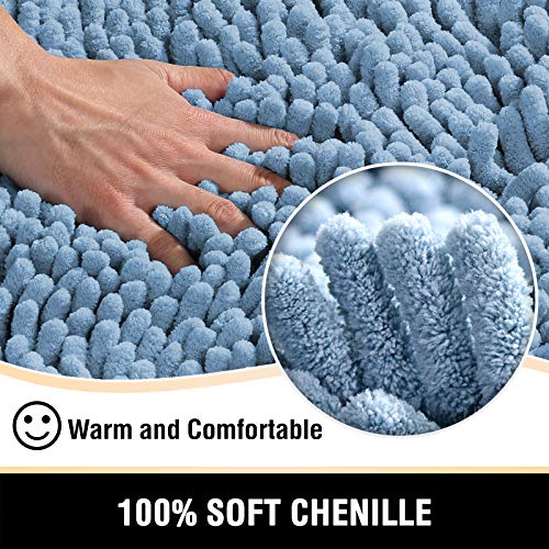Bathroom Rugs Bath Mats for Bathroom Non Slip Luxury Chenille Bathroom Rugs Extra Soft Absorbent Shaggy Bathroom Mat Rugs Washable Fast Dry Bathroom Rugs Sets 2 Piece (Cool Blue, 24" x 36"/20" x 32")